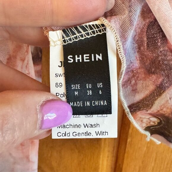 SHEIN Women's Multicolor Marble Print Mesh Crop Top Size M New - Picture 4 of 5